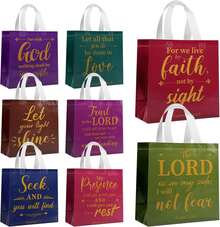 24PCS Christian Gift Bags With Handle, Reusable Non Woven Church Bag, Medium Size Bible Verse Religious Gift Bag For Welcome, Visitors Baptism, Birthday Party Favors Bags - 查看 8