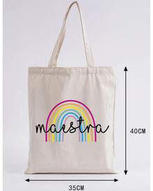 1 pieza Bolso de hombro tipo tote de estilo minimalista con estampado de DIA DEL MAESTRO, adecuado para trabajo, viajes, compras, escuela, gran capacidad, portátil, apropiado para adolescentes, estudiantes universitarias y trabajadoras de oficina, perfecto para trabajo, vuelta al cole, secundaria, universidad, vacaciones, con diseños divertidos para el día del maestro - Blanco - Ver 4