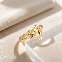 1枚可调节海洋主题贝壳设计时尚戒指，简约风格，适合通勤，春夏珠宝礼品 - 貝殼 - 查看 3