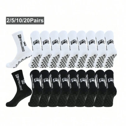 2/5/10/20 双装男士加厚运动袜，防滑耐磨，适合运动、足球、篮球、橄榄球、骑行、跑步等，也适合健身房和秋季穿着。