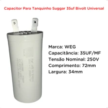Capacitor 35uf 250v Tanquinho Suggar Lavamax 10kg 12kg 15kg Maquina Lavar Lavadora 110/220v WEG - Cinza Claro - Visão 8