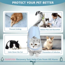 PETCHIC 1件装柔软轻薄猫咪绝育手术服，透气猫咪术后恢复服，防舔舐伊丽莎白圈替代品及皮肤病背心（粉色/蓝色） - 彩色 - 查看 6