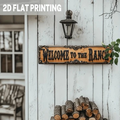 4x16 Inch 2D Flat Metal Sign, Rustic Western Farmhouse Design With Intricate Scroll Decor, Ideal Welcome Visitors To Your Ranch, Durable Art Piece For Indoor And Outdoor Use