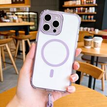 DECOPHONE A Simple Transparent Purple Anti-Yellowing Magnetic Phone Case With A Lanyard, Suitable Compatible With Apple 17 Pro, Apple 17, Apple 16 Pro Max, Compatible With Samsung S25 Ultra, Magnetic Wireless Charging Shockproof Protective Cover. - Purple - View 4