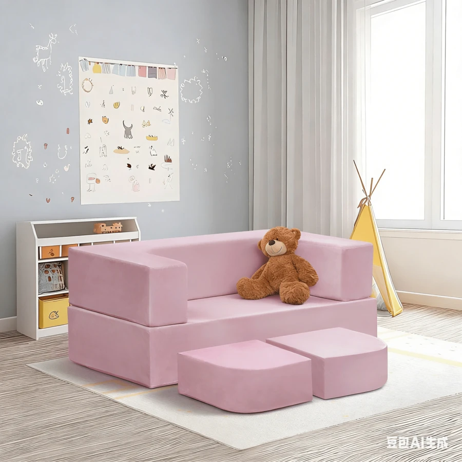 4 Pcs Modular Couch, Sectional Couch Sofa, Freely Removable Chair Sofa For Playing, Creativity, Sleeping For Playroom, Bedroom Furniture(Navy Blue&Pink&Grey&Blue) - 淺粉色 - 查看 1