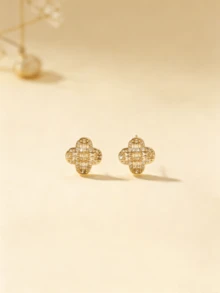 2只时尚奢华四叶草耳钉，小众设计，适合女性日常佩戴、休闲、派对、节日礼物 - 彩色 - 查看 2