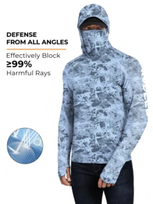 RODEEL Sweatshirt Hoodie Outdoor Pria dengan Masker Wajah dan Pelindung Leher, Lubang Jempol, Lembut & Ringan, Elastis 4 Arah untuk Musim Gugur - Baby Blue - View 3