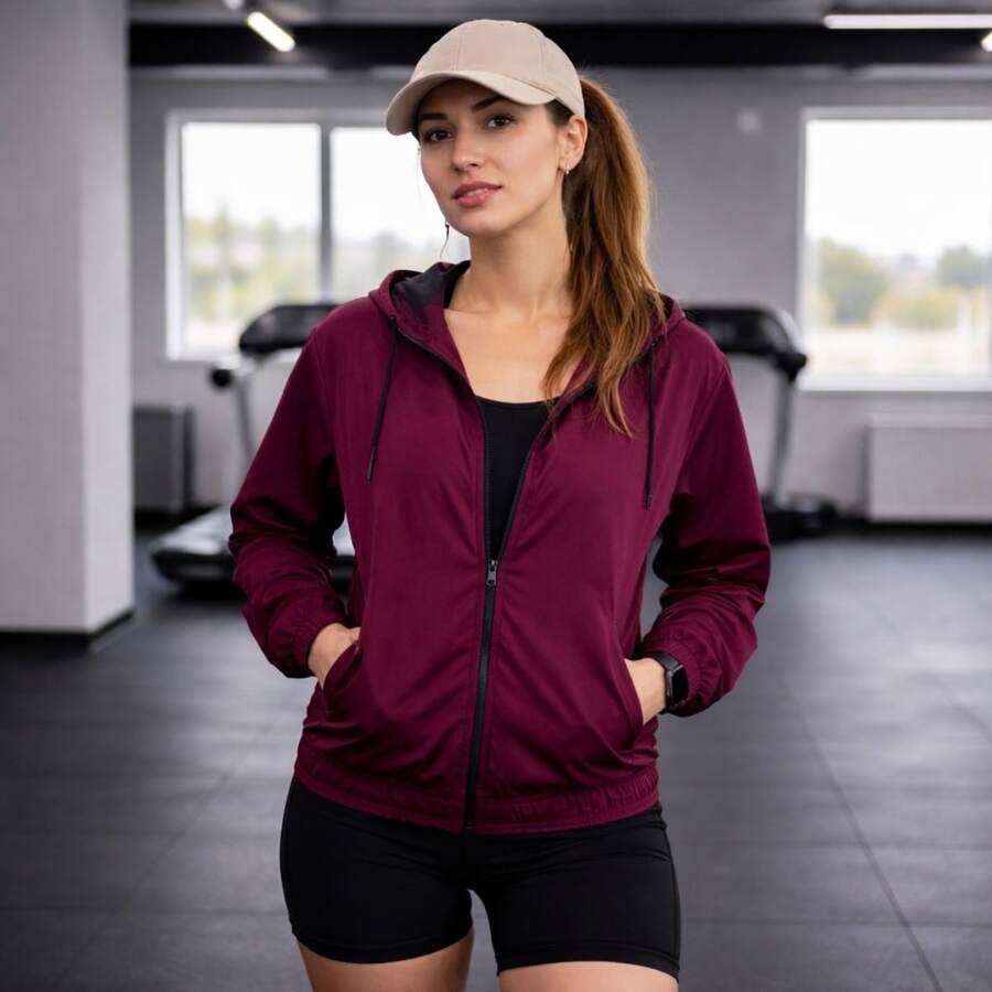 Women's Premium Waterproof Windbreaker With Zipper And Lined Hood, Mazur Plain, No Print, Lightweight, Comfortable, And Quick-Drying - 查看 1