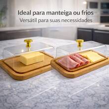 Porta Queijo Queijeira de Madeira com Tampa Acrílica Porta Frios Manteigueira com Grande Capacidade - Visão 4