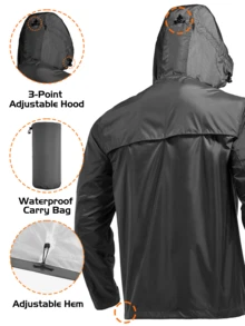 RODEEL Giacca da pioggia da ciclismo da uomo, design rifrangente, asciugatura rapida, durevole, leggera, ideale per attività all'aperto come pesca, costruzione, giardinaggio - Grigio - Visualizzare 4