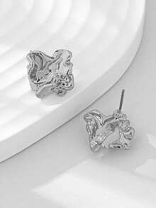 1 Đôi bông tai hình học bất đối xứng tối giản thời trang dành cho nữ - Bạc - Xem 4