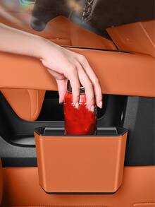 Caja de almacenamiento para puerta de coche multifuncional - Papelera de coche de cuero PU con diseño de clip, gran capacidad para almacenar basura y paraguas - A - Ver 7