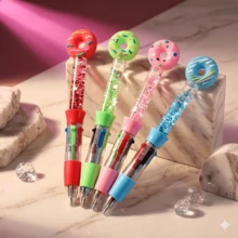 6支/套 心形玫瑰花按压式四色圆珠笔，情人节小礼物 - 隨機6pcs - 查看 12