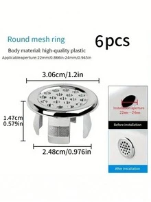 6pcs Kitchen & Bathroom Plastic Sink Overflow Cover, Bathtub Drain Cover, Round Overflow Ring Stopper (Fits 22-24mm Hole Diameter), Mother's Day Gift For Mom - A - View 2