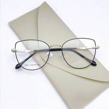 Women's Metal Cat-Eye Eyeglass Frame - Fashion Model - Hitam/Perak - View 1