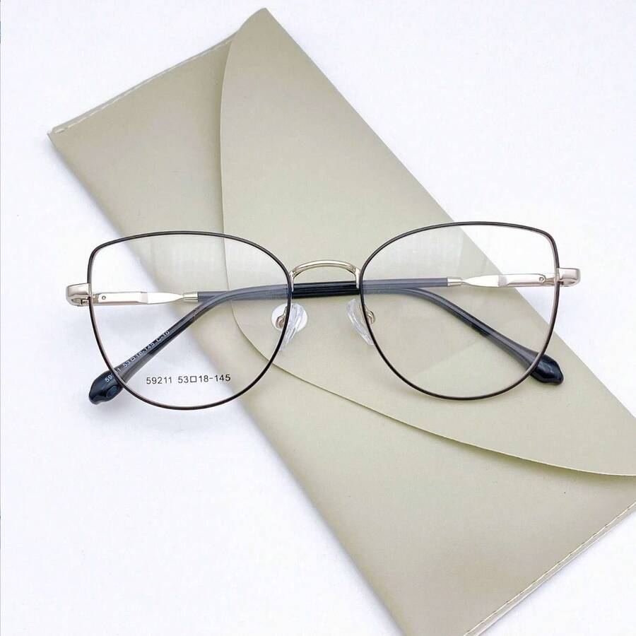 Women's Metal Cat-Eye Eyeglass Frame - Fashion Model - Hitam/Perak - View 1