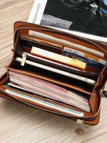 1pc Multi-Compartment Minimalist Business Men's Clutch Bag, Made Of Premium PU Leather, Large Main Compartment Fits Phone, Cards And Other Essentials, Suitable For Various Occasions - Multicolor - View 9