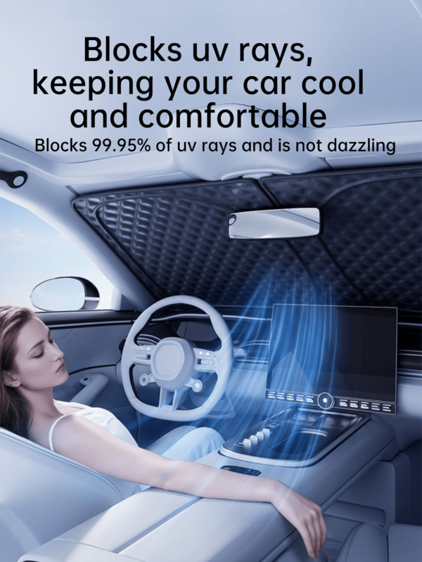 SUITU Extended And Thickened Car Sunshade, Suitable For All Seasons, Multi-Layer Thickened Snow Cover, Anti-Freeze Half Car Cover, Front Windshield Sunshade With Functions Of Sun Protection, Shading, Frost Prevention, Dust And Leaf Protection, Suitable For Over 95% Of Cars, Both New Energy Vehicles And Fuel Vehicles - Car Accessories