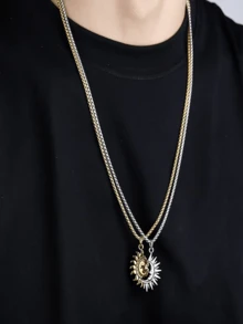 2pcs/Set Fashion Asymmetric Sun & Moon Pendant Necklace, Luxury Couple Necklace For Daily, Holiday, Party, Gift - Multicolor - View 2