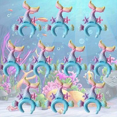 10个49厘米美人鱼卡通头箍装饰铝箔气球，适合生日派对装饰