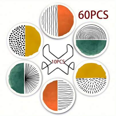 6/60pcs 2D Printed Pattern Design Wooden Coasters, Suitable For Patio, Kitchen, Living Room, Home Gathering Dining Table Decor, Gift For Friends And Family On Holidays, Suitable For Valentine's Day, Wedding, Birthday Party Home Decor Accessories, Best Gift For Friends