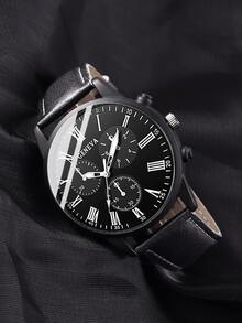 Casual Fashion Quartz Watch, Wallet And Keychain Set For Teenagers, PU Leather Strap, Round Alloy Case, Suitable As Holiday Gift, Daily Gathering, Music Festival, Party - Black - View 3