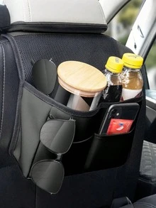 汽车座椅靠背收纳袋，头枕内嵌式设计，PU皮革网布材质，多口袋设计，可放置水瓶、手机、纸巾等，时尚百搭。 - 椅背收納袋 - 查看 7