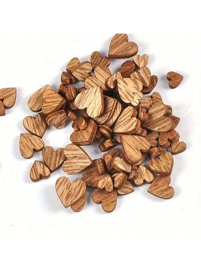 100pcs Vintage-Style Mini Wooden Heart Shapes, Ideal For DIY Crafts, Weddings, Scrapbooking, And Home Decor, Adding Natural Charm And Warmth To Any Project