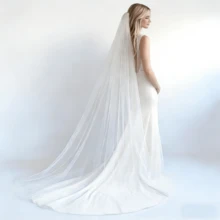 1pc Signature Soft Long Thin Tulle Bridal Veil, Single Layer With Clean Trim, Simple Bride Veil With Metal Hair Comb - Multicolor - View 1