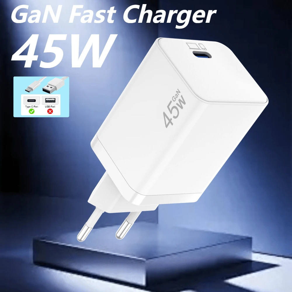 Cargador USB-C de 45W de carga rápida, cargador GAN PD3.0, compatible con MacBook Pro/Air, compatible con Samsung Galaxy S25 S24 S23, para iPhone 17 16 15 14 13 12 Pro y talla grande - Ver 1