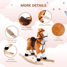 Children's Plush Rocking Horse, Wagging Tail, Brown, Interactive Fun For Young Children - Brown - View 5