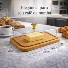 Porta Queijo Queijeira de Madeira com Tampa Acrílica Porta Frios Manteigueira com Grande Capacidade - Visão 6