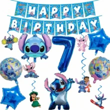 Hasbro 史迪奇主题生日派对装饰套装，彩带气球花环庆典装饰套装，适用于生日、节日、活动和派对 - 彩色 - 查看 9