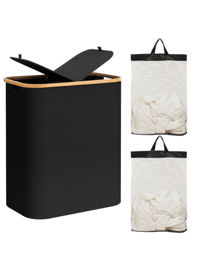 1 pieza Cesta de lavandería con doble capa y tapa, cesta de ropa sucia grande con tapa, 2 bolsas interiores extraíbles y lavables, cesta de almacenamiento de ropa sucia plegable y ahorradora de espacio para baño, dormitorio, lavandería, dormitorio