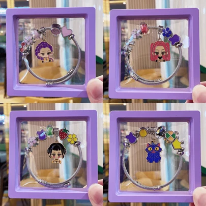 K-POP Charm Bracelet - With Anime Character Pendant, Cute Cartoon Gift For Women, Comes With Purple Display Box (Multiple Designs)