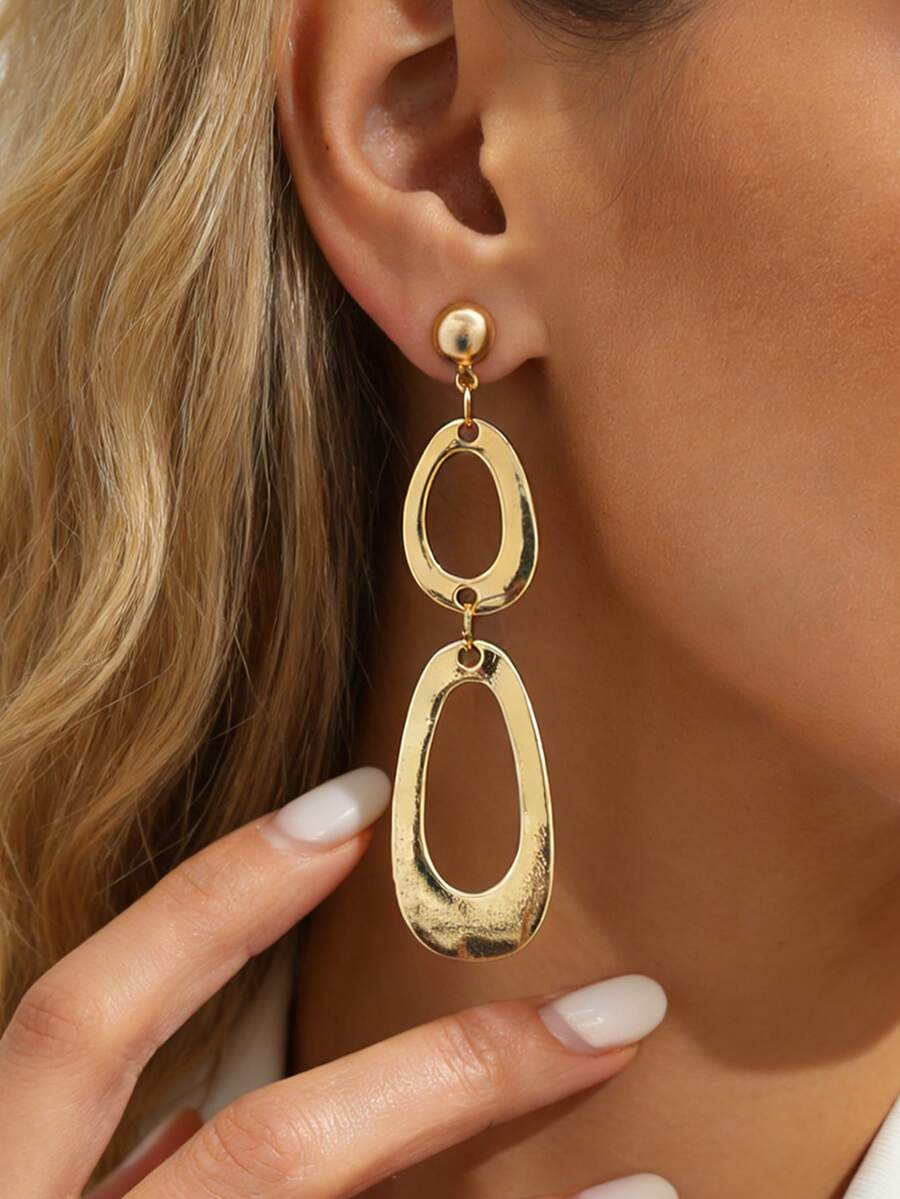 一对时尚金属镂空水滴形耳环，带金属流苏，适合女性日常佩戴和节日派对礼物 - 金黃色 - 查看 1