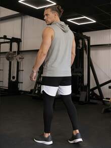 ZULIZ 男士无袖连帽背心，浅灰色面料，适合健身、运动、跑步、马拉松、日常休闲穿着，吸湿排汗 - 灰色 - 查看 2