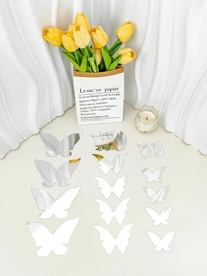 20 قطعة في المجموعة من ملصقات مرآة حائط زخرفية بشكل فراشات