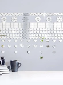 200 Pieces Of Small Triangular, Circular, Square, Heart-Shaped Combination Mirror Wall Stickers - 1mm - View 2