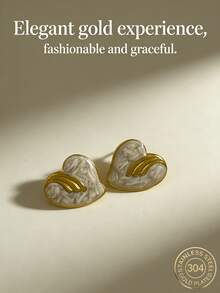 Stainless Steel Gold-Plated Earrings, Low Allergenicity, Nickel-Free, Matte Earrings, Thick Women's Gold-Plated Earrings, Fashionable Declaration Heart-Shaped Lightweight Allergy-Proof Earrings, Retro Jewelry Dance Party Gift, Women's Earrings, Fashionable Thick Unique Pendant Earrings, Women's Gold-Plated Earring Set, Exquisite Gold-Plated Pendant Earrings, Allergy-Proof Earrings, Fashionable Jewelry, Women's Gift, Party Gift - Multicolor - View 3