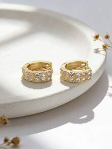 1 Pair Elegant Double-Row Cubic Zirconia Yellow Earrings - Gold - View 2