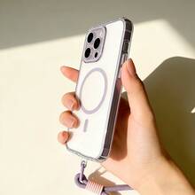 DECOPHONE A Simple Transparent Purple Anti-Yellowing Magnetic Phone Case With A Lanyard, Suitable Compatible With Apple 17 Pro, Apple 17, Apple 16 Pro Max, Compatible With Samsung S25 Ultra, Magnetic Wireless Charging Shockproof Protective Cover. - Purple - View 7