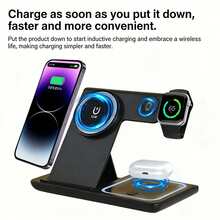 SZYSGSD 15W磁吸式快速无线充电支架，三合一可折叠充电站，兼容 16、15、14、13、12、11， 9、8、7、6、5，USB电源适配器 - XY13白色 - 查看 6