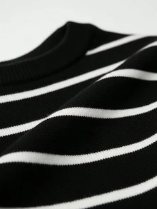 GRDR Men's Minimalist Striped Basic Crew Neck Short Sleeve Knit Sweater, Spring/Summer - Black - View 4