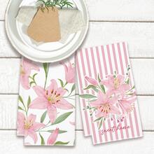 2pcs Pink Lily Flower Pattern Kitchen Towels, Soft Polyester Material Dish Cloths, Suitable For Kitchen Decor, Cleaning, Holiday Party Decoration, Kitchen & Bathroom Essentials, Home Decor, Housewarming Gift - Multicolor - View 9