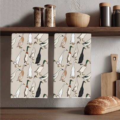 2条简约咖啡色鹅纹厨房毛巾，柔软涤纶材质，适用于厨房装饰、清洁、节日派对装饰、厨房和浴室用品、家居装饰、乔迁礼物
