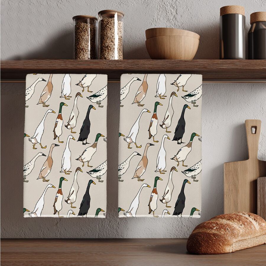 2 pièces Serviettes de cuisine minimalistes de couleur café avec motif d'oie, en matériau polyester doux. Convient pour la décoration de cuisine, le nettoyage, la décoration de fête, les essentiels de cuisine et de salle de bain, la décoration d'intérieur, un cadeau de pendaison de crémaillère. - Multicolore - Voir 1