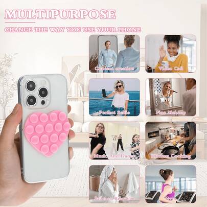 1/2/3pcs Silicone Suction Cup Phone Holder, Double-Sided Sticky Without Sticker, Heart/Love Shape, Strong Suction Cup, Hands-Free For Selfie & Video, Available In Pink, Light Pink, Black, White, Transparent