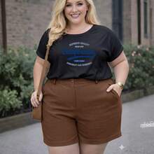 Camiseta Feminina Plus Size Básica 100% Algodão Estampada Premium Tamanho Grande T-Shirt Casual DTF - Preto - Visão 1