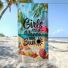 1pc Beach Towel With Girls Just Wanna Have Pattern - Soft, Absorbent & Quick-Drying Swimming, Sunbathing And Casual Parties - 白色 - 查看 3